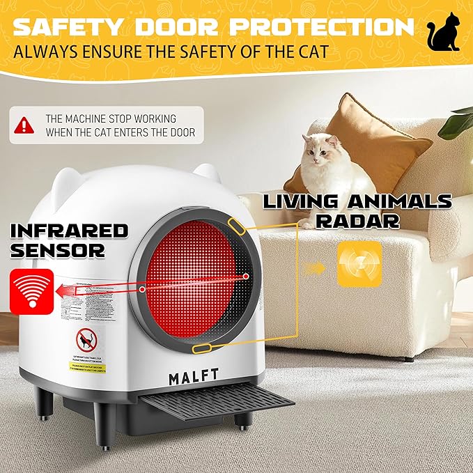 Automatic Cat Litter Box 90L, Self-Cleaning Litter Box - WiFi/Smart APP Control, Night Mode, Anti-Pinch Safety System for Multiple Cats, Includes Premium Mat & Waste Bags