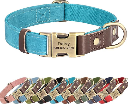 Personalized Dog Collars, Custom Soft PU Leather Dog Collar with Pet Name and Phone Number for Medium Dogs, Adjustable and Durable Pet Collars with Quick Release Metal Buckle,M(13-19")