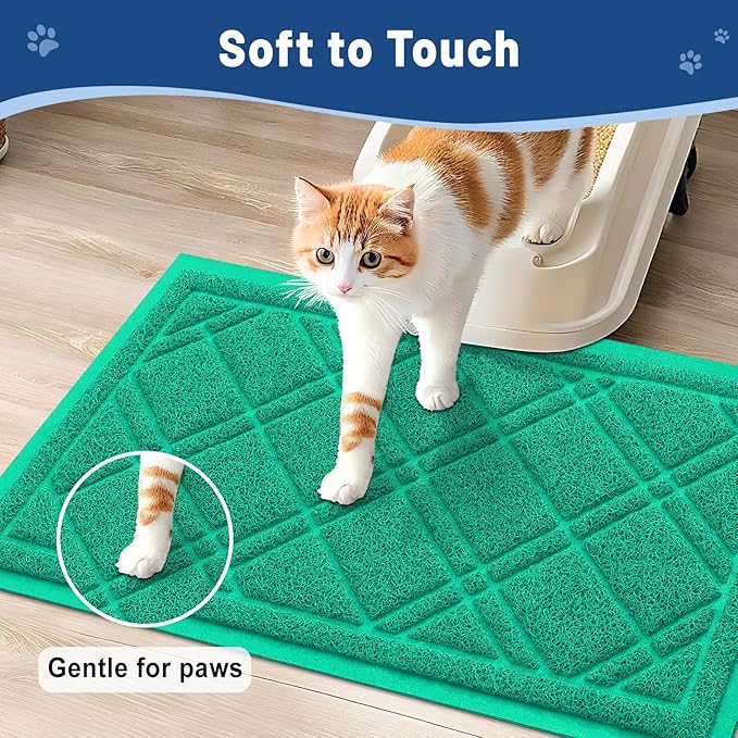 Smiry Cat Litter Box Mat 36x24, Non-Slip Water Resistant Litter Trapping Mat, Easy Clean Less Waste and Urine-Locking Cat Carpet for Indoor, Green