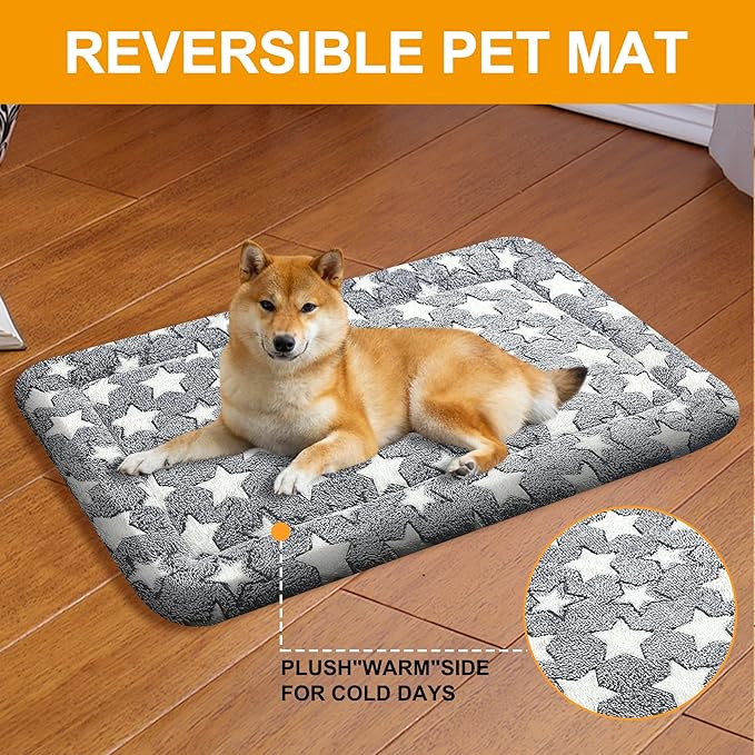 4 Pcs Washable Dog Bed Plush Orthopedic Outdoor Crate Mat with Non-Slip Bottom,Luxe Kennel Pad for Pets,Cozy Cage Cushion&Pet Sleeping Mattress Large Sized,Medium,Small Dogs,35 x 23 inch,Color Blend