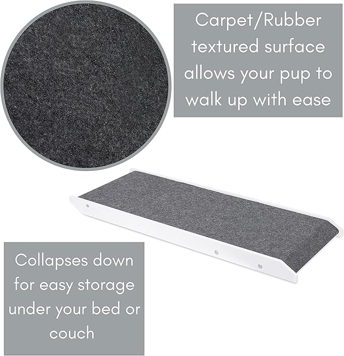 BIRDROCK HOME Adjustable Pet Ramp for Small Dogs, Cats, Puppies - Foldable Wooden Dog Ramp for Couch, Bed, Car - Indoor or Outdoor- Safe, Portable, Non-Slip Carpet - 16", White