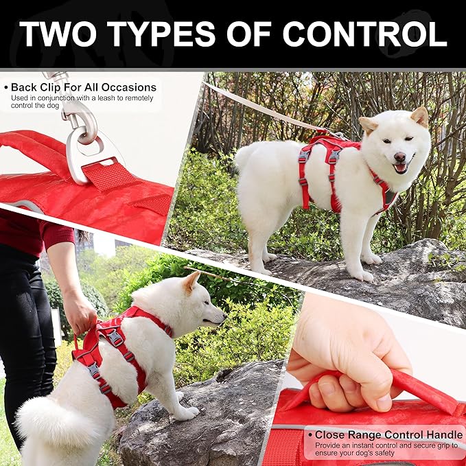 Escape Proof Dog Harness, Lightweight Full Body Pet Vest with Lift Handle and Leash Clip, Reflective Adjustable Small Dog Harness for Daily Walking(Red,Chest:14-22")