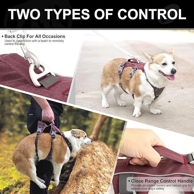 Escape Proof Dog Harness Medium Sized Dog, Reflective No Pull Dog Vest with Handle, Lightweight Full Body Pet Harness Adjustable for Walking,Training(Maroon,Chest:17-32")