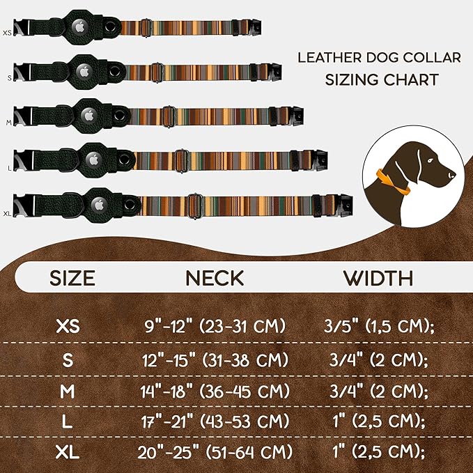 AirTag Dog Collar with Metal Buckle - Printed Nylon Soft Leather Dog Collar with Apple AirTag Holder - Secure Tracking GPS Pet Collars for Girl Boy Small Large Dogs (XL, 20"-25" Neck Fit, Striped)