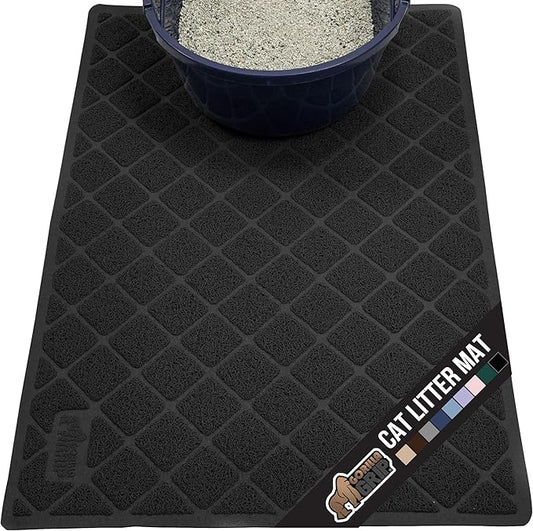 GORILLA GRIP Cat Litter Box Mat, 47x35, Water Resistant, US Designed Kitty Litter Trapping Mats, Easy to Clean, Scatter Control, Less Mess and Clean Floors, Kitten Supplies for Indoor Cats, Black