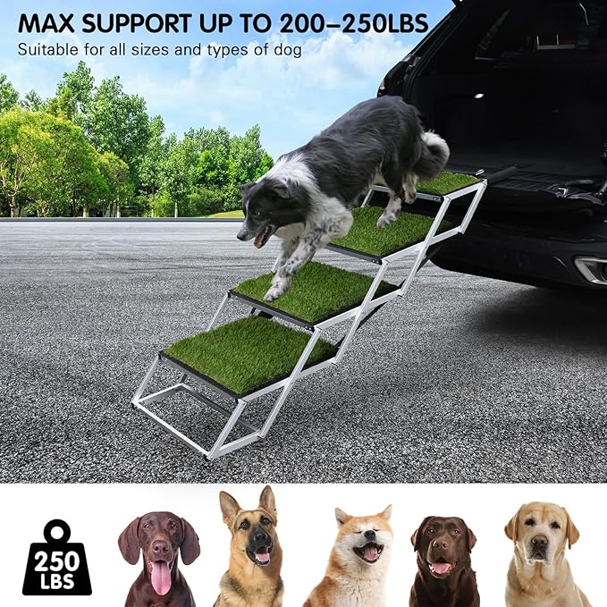 DGSL Dog Ramp for Car, Extra Wide 4 Steps Dog Stairs for Truck, Folding Steps for Dogs with Non-Slip Surface, Pet Loader Dog Steps for Large Dog, SUV, Side Door and Bed (Green, 20In-4 Steps)