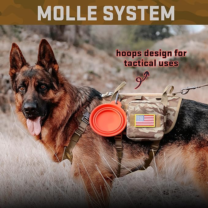 Forestpaw Tactical Dog Harness Tactical Dog Collar with Bungee Leash Set,No Pull Military Dog Harness for Walking Training,Adjustable for Medium Large Dogs,Camouflage Brown,Chest 19.5-41.5"