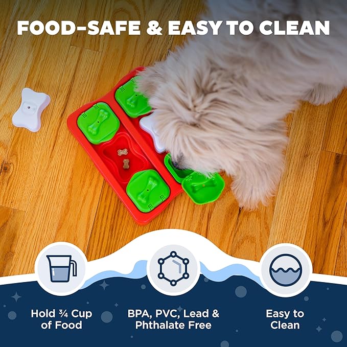 Outward Hound by Nina Ottosson Holiday Dog Brick Treat Puzzle Dog Toy, Level 2 Intermediate, Red, Small (Pack of 2)