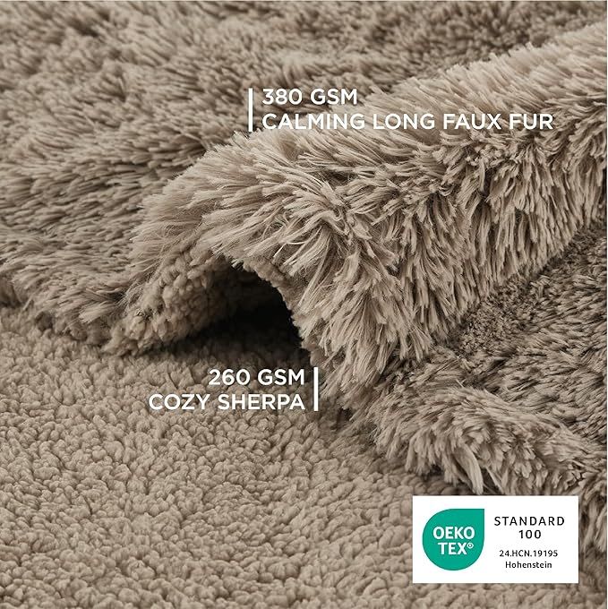 Bedsure Waterproof Dog Blankets for Large Dogs - Calming Cat Blanket for Couch Protector Washable, Long Faux Fur Pet Throw Blanket for Puppy, Reversible Furniture Protection, 40"x50", Brown