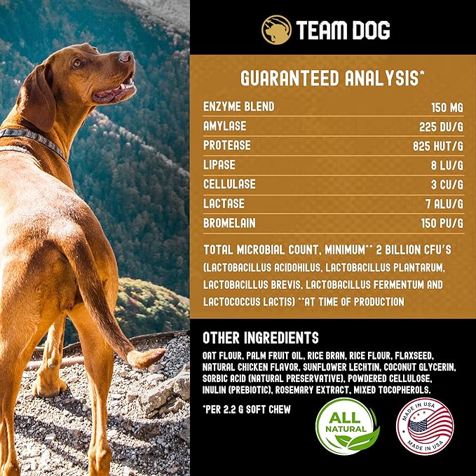 TEAM DOG Probiotic Chews for Dogs | Digestive Enzymes & Dog Probiotics for Yeast, Itchy Skin and Itchy Ears | for Allergies & Sensitive Stomachs | Promotes Digestive & Gut Health for Dogs | 120 Count