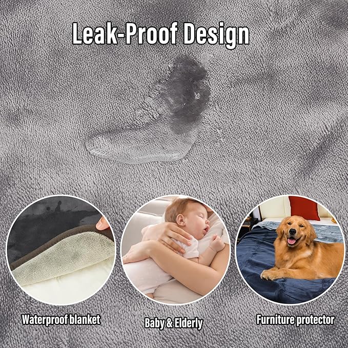 Waterproof Blanket for Bed, 80"x90" Leak-Proof Design, Reversible & Washable King Size Waterproof Blanket, Large Water Resistant Blankets, Reusable (Dark Grey/Silver Grey), Ahinahwap