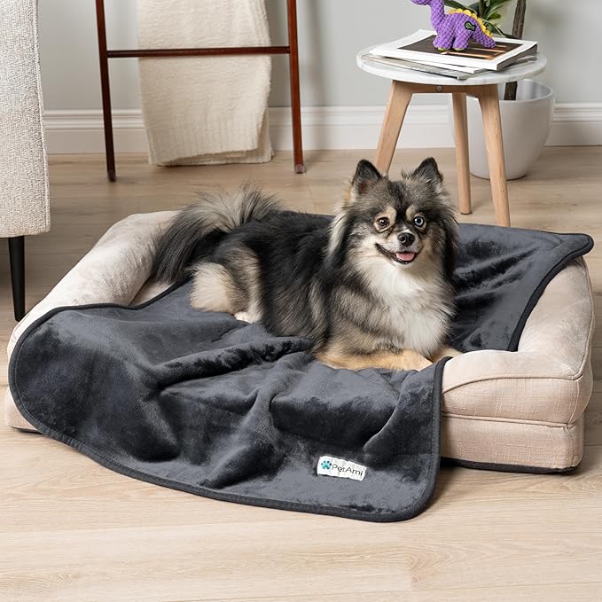 PetAmi Waterproof Dog Blanket for Small Medium Dogs, Pee Proof Pet Blanket for Couch Bed, Reversible Water Proof Blanket for Puppy Indoor Cat, Soft Dog Fleece Blankets Washable, 29x40 Gray