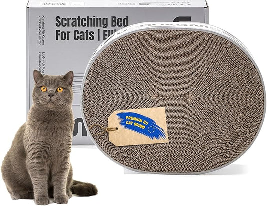 Cat Scratcher Bed – 16.5" x 13" Premium Scratch Lounge Bed Made from Recycled Corrugated Cardboard, Oval Cat Couch with Natural Catnip for Indoor Cats, Scratching Bed for Kitty, Protect Furniture