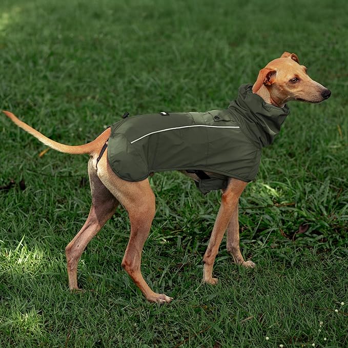 Tuff Pupper Waterproof Dog Raincoat | Full-Body Windproof Rain Jacket for Dogs | Reflective Strips | Breathable Mesh Lining | Adjustable Fit | Leash Port | Small Medium Large XL XXL Dogs (Olive, XXS)