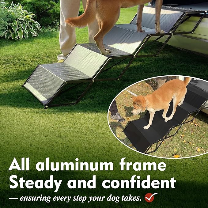 Dog Car Ramp - Portable 5-Step Aluminum Dog Stairs with Non-Slip Surface, Supports up to 250 lbs,17.3" Wide Foldable Dog Steps for Cars, SUVs, High Beds, and Trucks