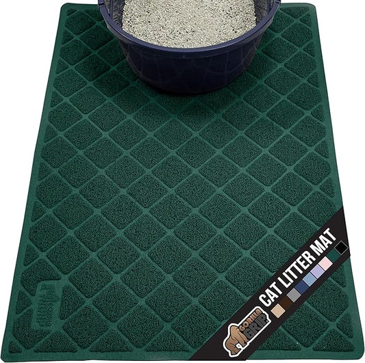 GORILLA GRIP Cat Litter Box Mat, 35x23, Water Resistant, US Designed Kitty Litter Trapping Mats, Easy to Clean, Scatter Control, Less Mess and Clean Floors, Kitten Supplies for Indoor Cats, Dark Green
