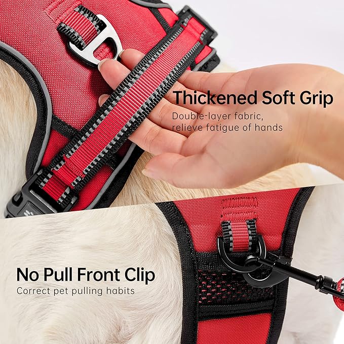 NESTROAD No Pull Dog Harness,Adjustable Oxford Dog Vest Harness with Leash,Reflective No-Choke Pet Harness with Easy Control Soft Handle for Small Medium Dogs(Medium,Red)