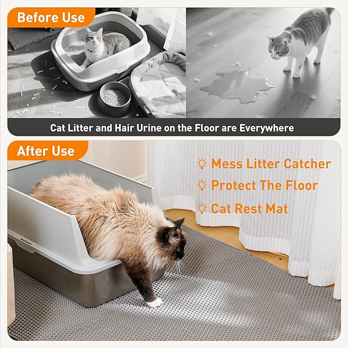 Large Cat Litter Mat for Litter Box, 47"×33" Double Layer Trapping Mat, Non-Slip Water Proof Kitty Litter Pad, Grey