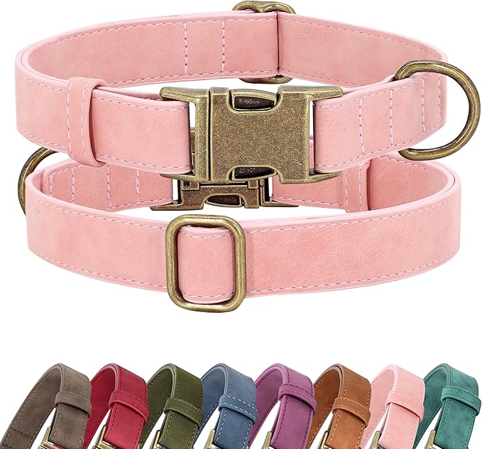 Didog Soft PU Leather Dog Collar, Stylish Quick Released Dog Collar for Large Dogs, Easy Clean Adjustable Pet Collar for Daily Walking, Pink, L Fit 15-23" Neck