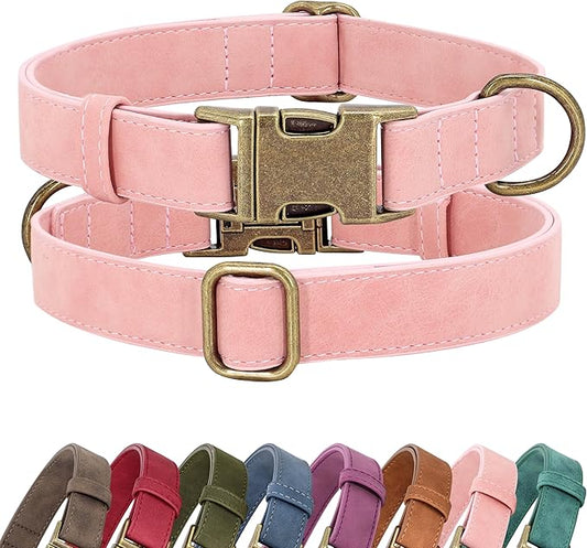 Didog Soft PU Leather Dog Collar, Stylish Quick Released Dog Collar for Large Dogs, Easy Clean Adjustable Pet Collar for Daily Walking, Pink, L Fit 15-23" Neck