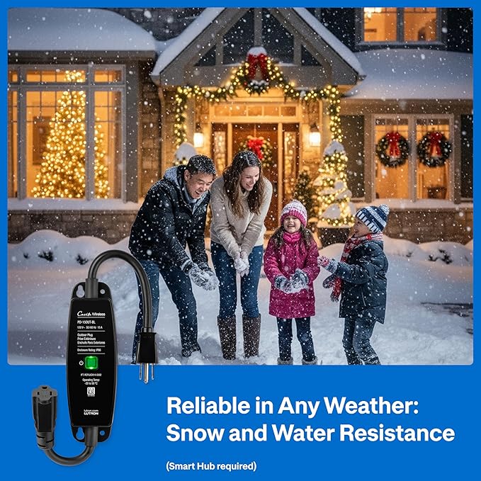 Lutron Caseta Weatherproof+ Outdoor Smart Plug and Pico Smart Remote | for Landscape and String Lighting | P-PKG1OUT-BL | Black