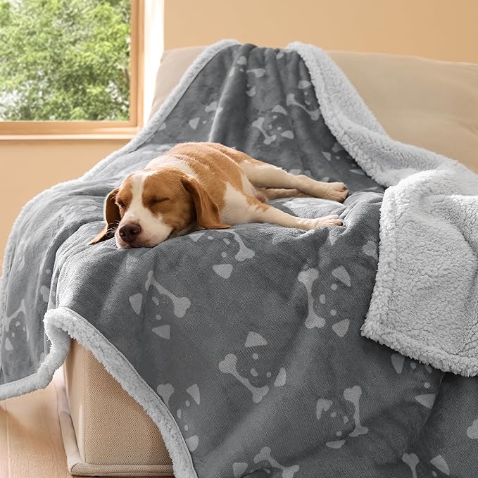 Bedsure Waterproof Dog Blankets for Large Dogs - Soft Print Sherpa Fleece Pet Cat Blanket Washable for Couch Protection, Cozy Plush Reversible Throw Furniture Protector, 40"X50", Smokey Grey