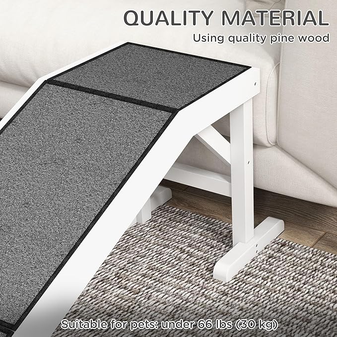 PawHut Dog Ramp for Bed, Pet Ramp for Dogs with Non-Slip Carpet and Top Platform, 60" x 16" x 20", White