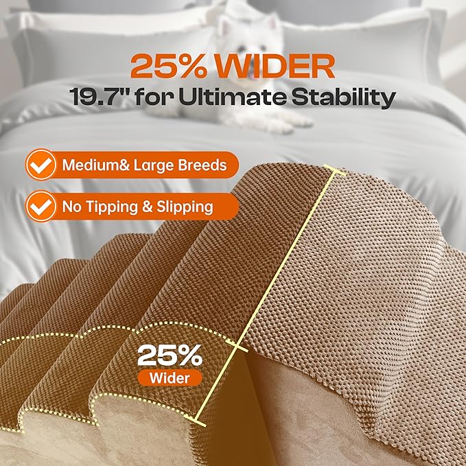 Replacement Cover for Miorun Extra Wide 5-Step Dog Stairs (Cover Only), Machine Washable, Anti-Slip, Fits Curved Dog Ramp for High Bed Up to 26", Coffee