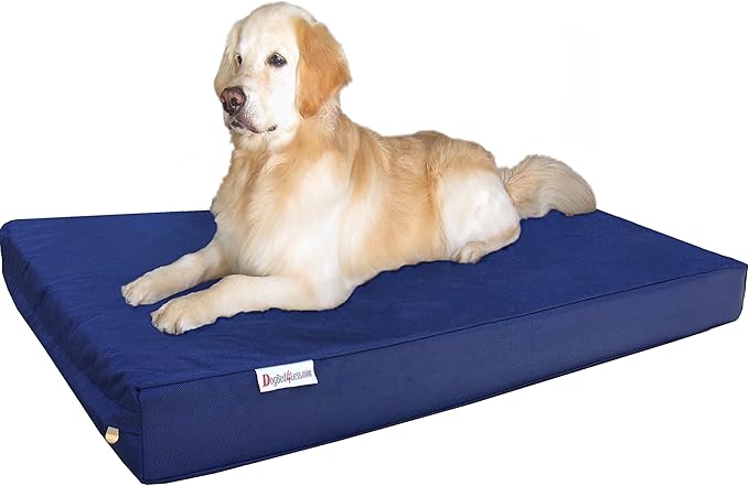 Dogbed4less Orthopedic Waterproof Heavy Duty Gel Memory Foam Dog Bed for Large Dogs, Nylon Cover in Blue, Jumbo 55X47X4 Inches