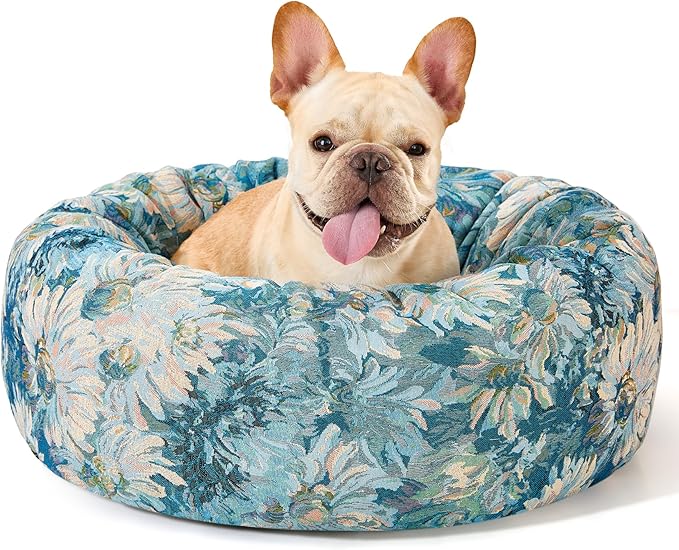 Dog Calming Beds for Small Medium Large Dogs - Round Donut Washable Puppy Dog Bed, Anti-Slip Faux Fur Fluffy Donut Cuddle Anxiety Cat Pet Bed (28" Flower)