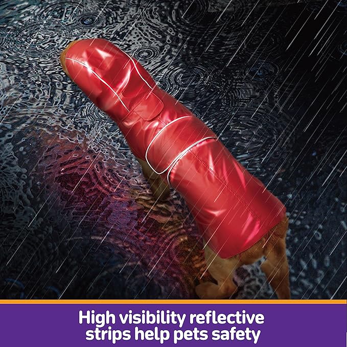 Dog Raincoat Reversible, Single Side Slicker Poncho Adjustable Waterproof Dog Rain Jacket with Leash Hole/Reflective Stripe Hooded Snowproof Windproof Clothes for Small to 3X-Large Dogs, S