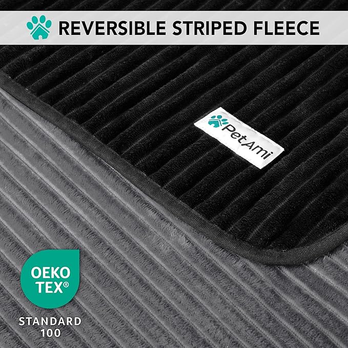 PetAmi Waterproof Dog Blanket, Leakproof Pet Blanket for Small Medium Large Dogs, Reversible Furniture Bed Sofa Couch Cover Protector, Plush Striped Pet Throw for Indoor Cat, 24x32 in, Black Grey