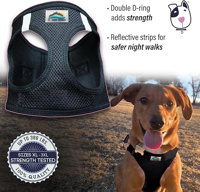 DOGGIE DESIGN Choke Free Reflective Step in Ultra Harness Black American River (Medium)