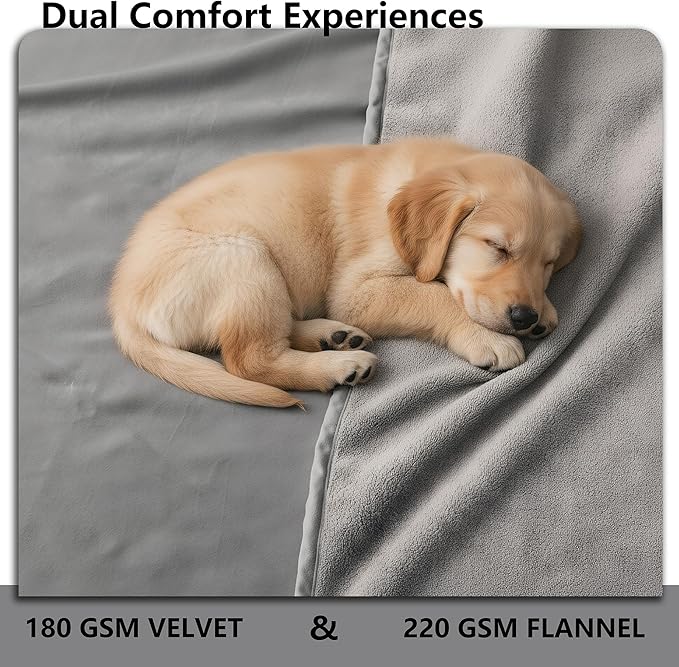 Waterproof Blanket for Bed, Leak Proof Dog Couch Blankets Reversible, Pet Throw Sofa Furniture Protector Machine Washable-82 x120,Light Grey+Dark Grey