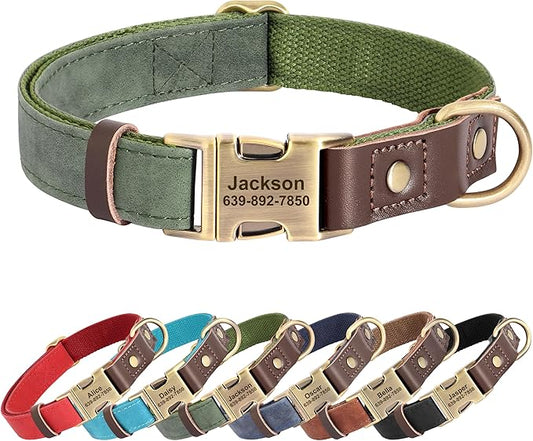 Personalized Dog Collars, Custom Soft PU Leather Dog Collar with Pet Name and Phone Number for Large Dogs, Adjustable and Durable Pet Collars with Quick Release Metal Buckle,XL(17-26")