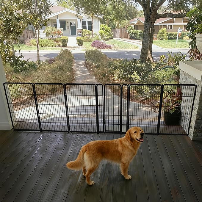 FXW Dog Gate Extra Wide Designed for Indoor Use, Adjustable Width Up to 165-inch Wide (40" H 6 Wire Panels for Medium and Large Dogs), Black