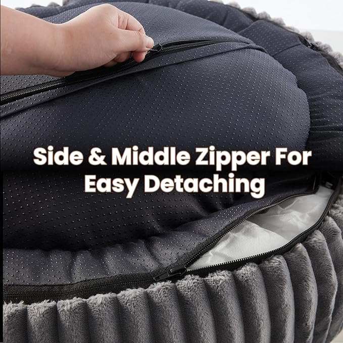 36 inches Donut Dog Bed for Large Dogs - Calming Round Pet Bed with Removable Cover,Washable Milk Plush Faux Fur, Fits Pets up to 80 lbs(Dark Grey,Large)