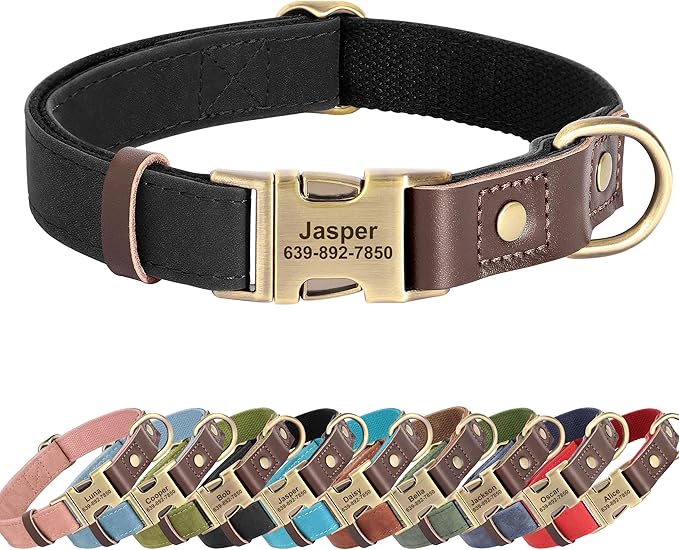 Personalized Dog Collars, Custom Soft PU Leather Dog Collar with Pet Name and Phone Number for Small Dogs, Adjustable and Durable Pet Collars with Quick Release Metal Buckle,S(10-15")