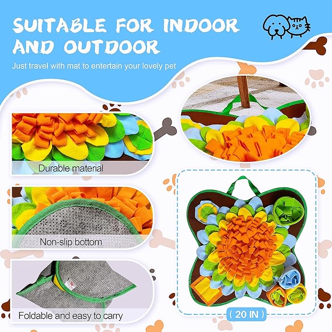 Snuffle Mat for Dogs Pet Treats Feeding for Small Medium Breed Dogs Non-Slip Interactive Dog Puzzle Toys Encourages Natural Foraging Skills