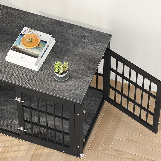 32 Inch Heavy Duty Dog Crate Furniture for Medium and Small Dogs, Decorative Pet House End Table, Wooden Cage Kennel Furniture Indoor, Gray