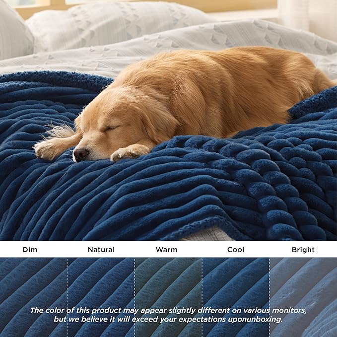 Bedsure Waterproof Dog Blankets for Medium Dogs - Soft Puppy Cat Blanket Corduroy Fleece Washable, Cozy Calming Reversible Furniture Protection for Pet Kitten Doggy,30"x40", Navy Blue