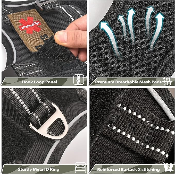 Tactical XS Dog Harness, Military Service Dog Vest with Vertical Handle, No Pull Outdoor Training Small Puppy Vest Chihuahua Harness (Black, XS)