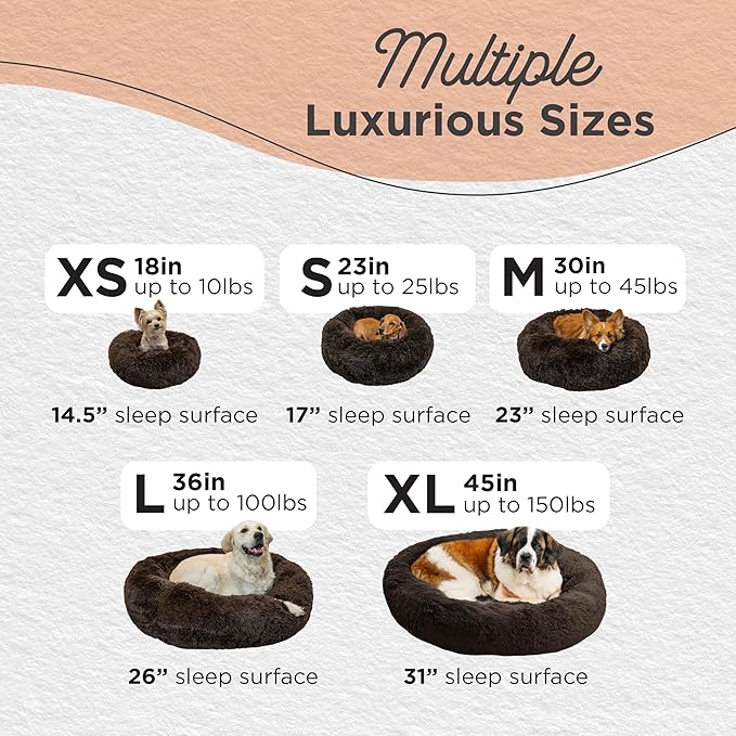 Best Friends by Sheri Original Calming Donut Dog and Cat Bed, Shag Faux Fur, Dark Brown, XS (18in x 18in) - Anxiety Relief for Pets Up to 10 lbs