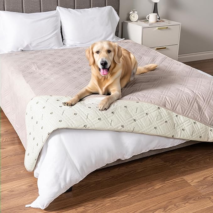 PetAmi Waterproof Dog Bed Cover, Reversible Furniture Protector for Cats & Dogs, Washable Blanket for Couch Seat, 102x82 Beige