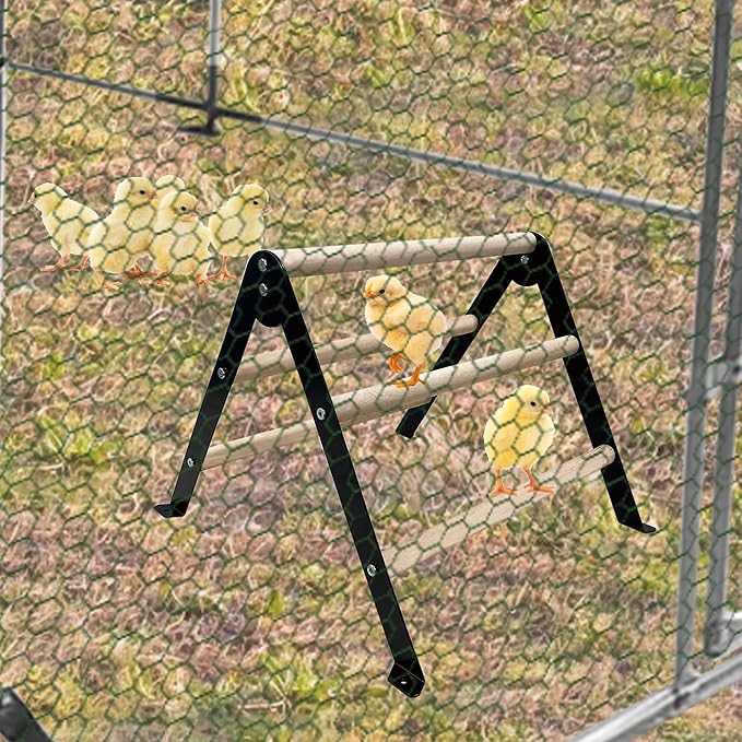 Baby Chick Perch Toys for Coop, Metal Stand with Natural Wooden Roosting Bars,Angle-Adjustable Chicken Coop Toys, Birds Training Platform for Cockatiels, Lovebirds and Parrot,15.7"L x 17.7"W x 13.2"H