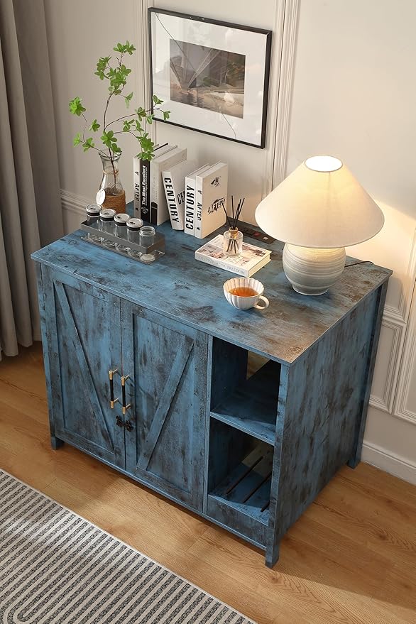 Large Cat Litter Enclosure With Litter Collector, Enclosure for self-Cleaning Litter Boxes,Adjustable Shelf for Dog Proof and Storage,charging station,Locks Added for cat,Cat House,Blue