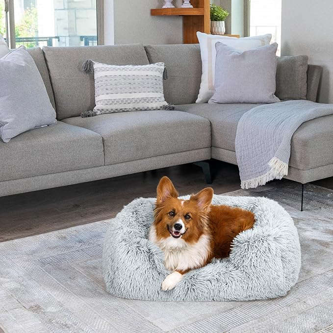 Best Friends by Sheri Shag Lounge Bed Calming Faux Fur Dog Bed, Frost, Medium, 30" x 20"