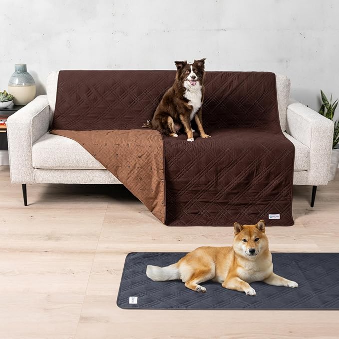 PetAmi Waterproof Couch Cover for Dogs, Reversible Furniture Protector for Pet Cat Bed, Washable Blanket Dog Cover for Sofa Seat, 52x82 Brown