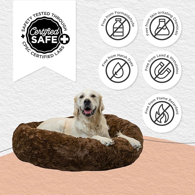 Best Friends by Sheri The Original Calming Donut Dog Bed – Washable Plush Pet Bed for Large Breeds up to 100 lbs, Lux Faux Fur, Dark Brown, Large (36" x 36")