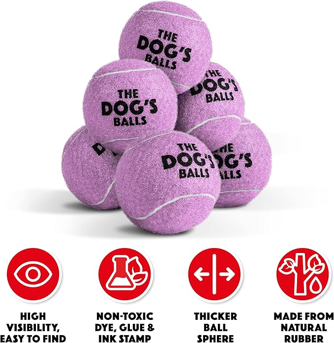 The Little Dog's Balls, Dog Tennis Balls, Lilac 6-Pack, Strong Toy for Agility Training, Puppy Training, Play, Exercise & Fetch, 1.9 Inches Diameter